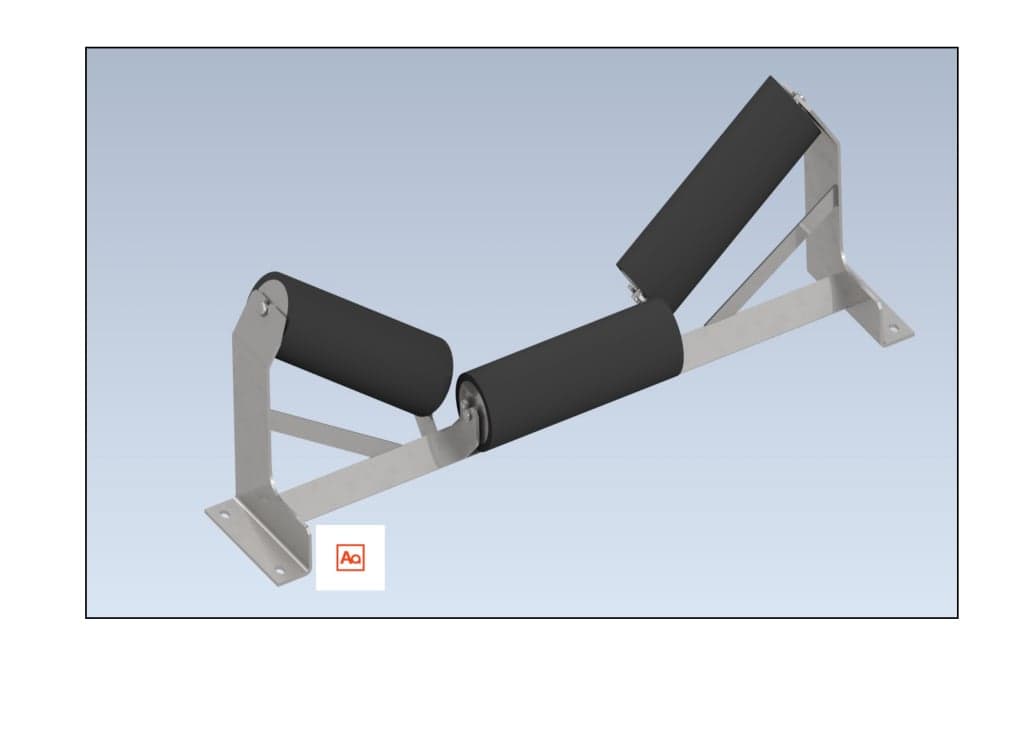 Three-roll troughing inline conveyor frame perspective drawing